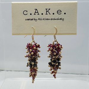 ALI KHAN garnet grape cluster dangle gold fish hook earring